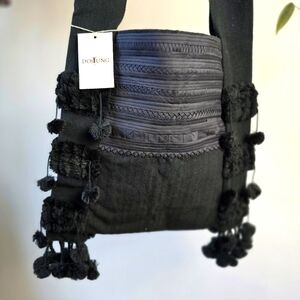 NWT Bohemian Tassel DoiTung Black Textured Crossbody Bag